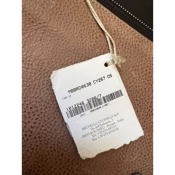 Brunello Cucinelli Leather Clutch Colorblock Brown Tan NWT - Picture 15 of 16